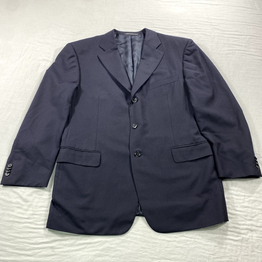 Ermenegildo Zegna Trofeo Blazer Mens Size 46R Navy Plaid Wool Sport‎ Coat Jacket